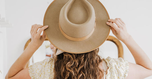 Close up of a light brown fedora