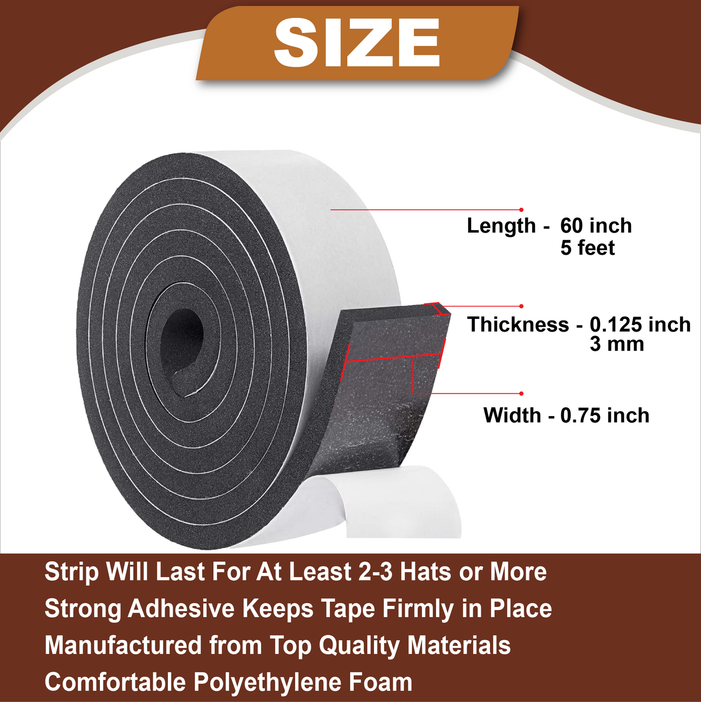 Hat Sizing Tape – Reduce Hat Size | 5 ft, 10 ft, 25 ft, 50 ft, 100 ft